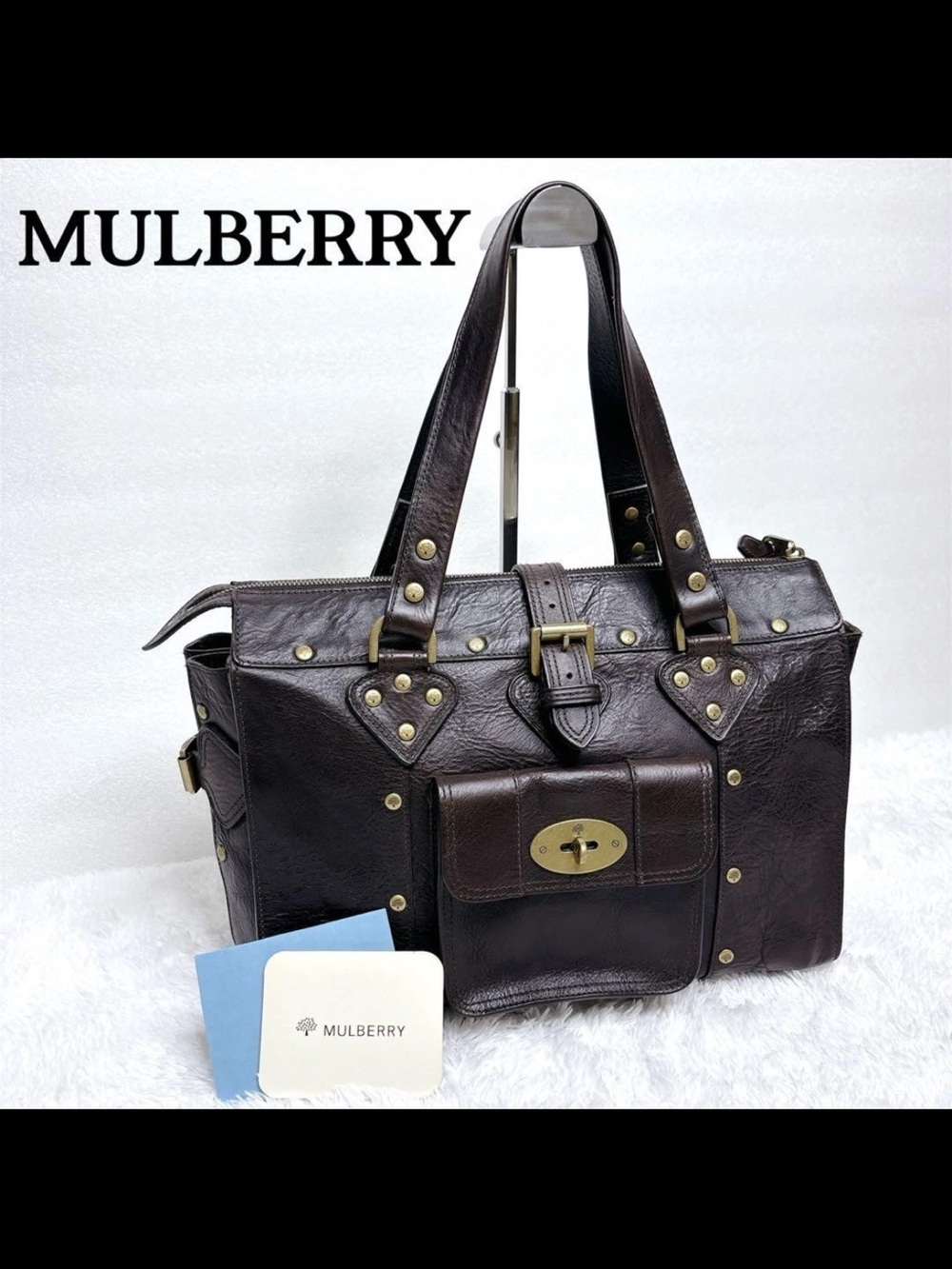 Mulberry Brown Leather Studded Top-Handle Satchel